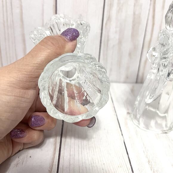 Vintage 5” Singing Choir Angel Candle Holders Crystal Cut Heavy Set of 2 - Picture 5 of 11